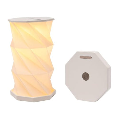 Portable Foldable Table Lamp, Japanese Gift, Paper Lantern Lights | Touch Control Dimmable Lamp with 3 Adjustable Heights, Rechargeable Warm Light, Travel Gifts for Women Men Couples (White) - color: White