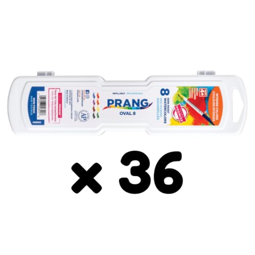 Prang Semi-Moist Watercolors 8-Color Oval Pan Set, Class Pack of 36 | Refillable, Wax-Free Pigments, Mixing Tray in Lid, Size 6 Paintbrush Included - style: 8 Count (Pack of 36)