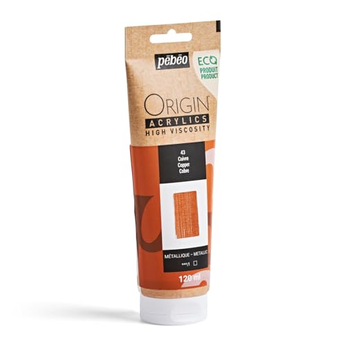 PEBEO Origin Acrylics 120ml Acrylic Paint, Copper | Warm copper metallic sheen on a matte base — dense heavy body acrylic for knife texture and brushwork, French eco-tube. - color: Copper