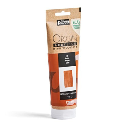 PEBEO Origin Acrylics 120ml Acrylic Paint, Copper | Warm copper metallic sheen on a matte base — dense heavy body acrylic for knife texture and brushwork, French eco-tube. - color: Copper