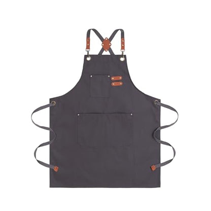 Chef Aprons for Men Canvas Apron with Large Pockets and Adjustable Neck Strap for Cooking,BBQ, Gardening - color: Grey