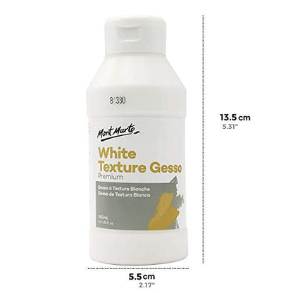 Mont Marte Premium White Texture Gesso 8.45oz (250ml), Suitable for Acrylic Paint, Oil Paint, Color Pencils, Pastels, Graphite and Charcoal - size: 8.5 Fl Oz (Pack of 1)
