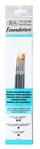 Winsor & Newton Foundation Watercolour Brush Set, SH, 4 Pack - size: Round 3 & 5, Filbert 2, Flat 4