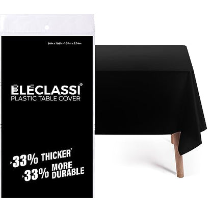 Eleclassi Black 12 Pack Premium Plastic Table Cloth Disposable Tablecloth 54 x 108 Inch - Black Plastic Tablecloths for Rectangle Tables Up to 8 Feet - color: Black, size: 12 Pack Rectangle