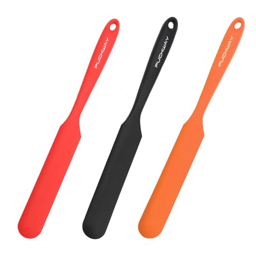 3pcs Silicone Jar Spatulas 10in Long Skinny Heat-Resistant, Narrow Spatula Set for Scraping Peanut Butter, Sourdough, Jam in Small Containers, Blenders & Baking (Black & Red & Orange) - color: Black & Red & Orange