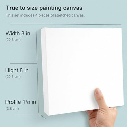 AUREUO 8x8 Inch Gallery Wrapped Canvas - 1.5 Inch Depth 4 Pack - 10 Oz Triple Gesso Primed 100% Cotton Square White Artist Canvases for Acrylic & Oil Paints - size: 8"x8" Gallery