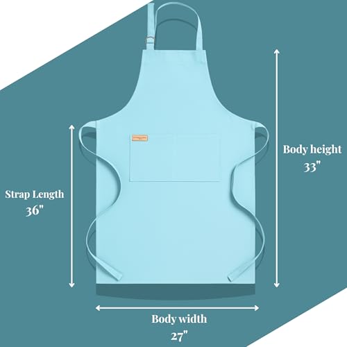 100% Cotton Kitchen Apron with 2 Pockets – Adjustable Chef Apron for Cooking Baking BBQ – Unisex Apron - color: Aqua