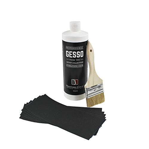 White Gesso Canvas Primer Bundle 32 oz. with Application Brush and Sandpaper. Keep Paint from Absorbing! Whether Acrylics, Oils, Watercolors or Pastels, Make Every Painting Look its Absolute Best - size: 32 oz Bundle