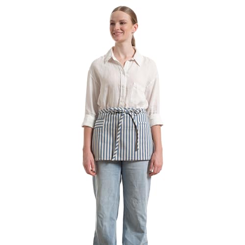 MEEMA Chef Waist Aprons for Women with Pockets, Adjustable Cooking Aprons - color: Striped, style: Pro Chef Twill