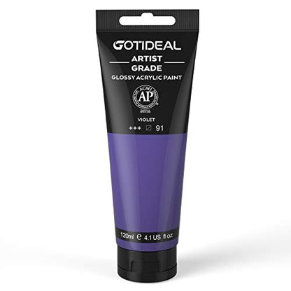 GOTIDEAL Acrylic Paint Violet Tubes(120ml, 4.1 oz) | Non Toxic, Non Fading, Rich Pigments,for Painters, Adults & Kids,Ideal for Canvas Wood Clay Fabric Ceramic Craft Supplies - color: Violet, style: Regular