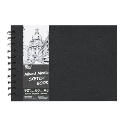 5.8x8.3in Sketch Book, 60Sheets Spiral Bound Notebooks, Natural White 92lbs/150gsm Acid-Free Drawing Paper for Painting,Sketching, Professional Sketch Pad for Artists, Beginners. NW-Black - color: Natural White-Black