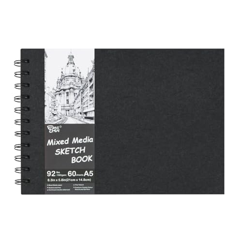 5.8x8.3in Sketch Book, 60Sheets Spiral Bound Notebooks, Natural White 92lbs/150gsm Acid-Free Drawing Paper for Painting,Sketching, Professional Sketch Pad for Artists, Beginners. NW-Black - color: Natural White-Black