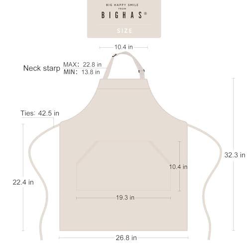 BIGHAS Adjustable Bib Apron with Long Ties for Women Men 18 Colors Chef Kitchen Cooking - color: Beige