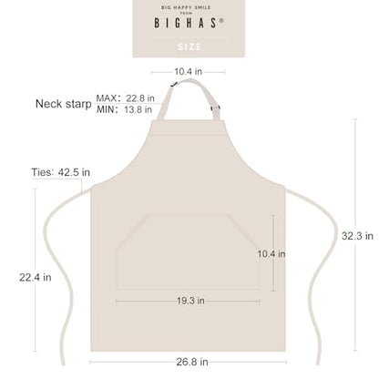 BIGHAS Adjustable Bib Apron with Long Ties for Women Men 18 Colors Chef Kitchen Cooking - color: Beige