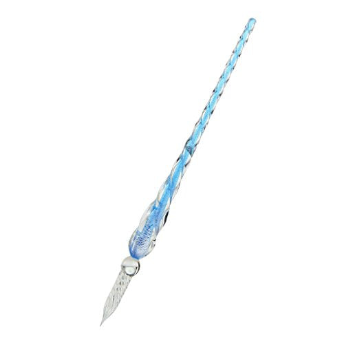Crystal Glass Dip Ink Pen Set,Non-Carbon Ink Signature Pen Creative Writing Tools Ink Gift Pen Vintage Handmade Dip Pen For Writing Art Decoration Four Color Available (Blue sets) - color: Blue+4pcs ink