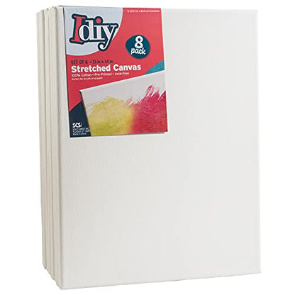iDIY Stretched Canvas Board 11 x 14 (Set of 8) 5/8" - Classic White Blank, Pre Primed for Oils or Acrylics, 100% Cotton, Acid Free - Professional Grade for Painting or Art Project, Craft, Mixed Media - size: 11 x 14 inches (set of 8)