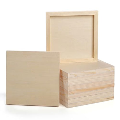 10 Pack Unfinished Wood Panels, 8 x 8 Inches Birch Wooden Cradled Painting Panel Canvas Boards for Watercolor, Arts and DIY Crafts, Easel Display, Use with Oils, Acrylics
