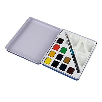 Daler-Rowney Mini Half Pan Travel Tin, 12 Piece Set, Colors May Vary - size: 12 Piece (Pack of 1), style: Tin Travel Set