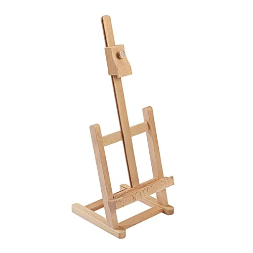 KINGART 16" Mini Tabletop Wooden H-Frame Studio Easel - Artists Adjustable Beechwood Painting and Display Easel, Holds Up to 12" Canvas - Portable Sturdy Table Desktop Artwork Holder Stand