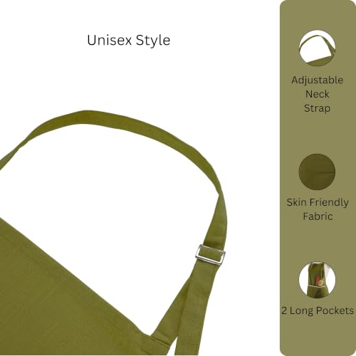 FINGERCRAFT Apron, Dual Pocket, Adjustable Tie, Multipurpose Washable Bib Apron for Home, Kitchen, Chef and Professionals - color: Olive Green