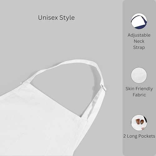 FINGERCRAFT Apron, Dual Pocket, Adjustable Tie, Multipurpose Washable Bib Apron for Home, Kitchen, Chef and Professionals - color: White