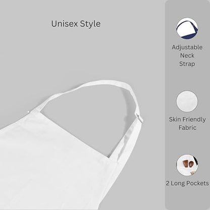 FINGERCRAFT Apron, Dual Pocket, Adjustable Tie, Multipurpose Washable Bib Apron for Home, Kitchen, Chef and Professionals - color: White