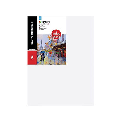 KINGART 816-2 Stretched White Canvas for Painting, 36 x 48 Inch, Pack of 2 - size: 36 x 48 Inch