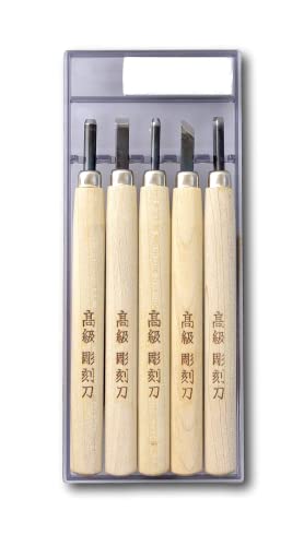 KAKURI Japanese Wood Carving Tools Set for Beginners (5 Pcs) Made in JAPAN, Wood Carving Knife for Woodblock Printing, Woodcut Printmaking, Linoleum Carving, Linocut - size: 5 Pcs