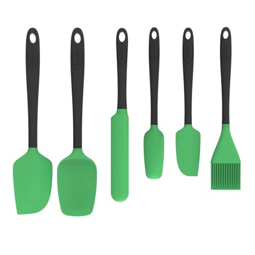 Silicone Spatula Set, 6 Pieces Food Grade Kitchen Utensils with Silicone Brush Heat Resistant Dishwasher Safe BPA-free Rubber Spatula for Scraping, Baking, Cooking, Mixing (Green) - color: Green