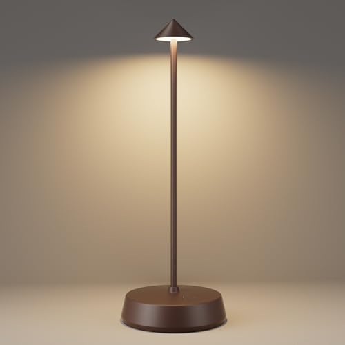 Cordless Touch Table Lamp Rechargeable LED Battery Operated 6000mAh | Dimmable Waterproof Small Lamp Portable Wireless Table Light for Dining Room Restaurant Bar Indoor/Outdoor Use Brown-1PC - color: Brown-1PC