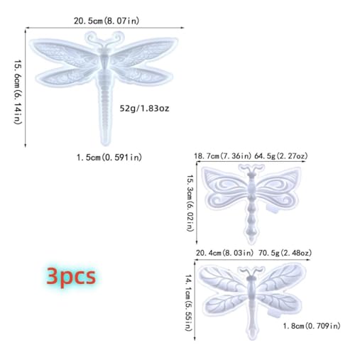 3D Dragonfly Wall Decor Silicone Mold Set, Resin Casting Molds for DIY Crafts, Home Decoration, 3 Pieces Resin Casting molds for Dragonfly handicrafts