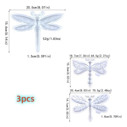 3D Dragonfly Wall Decor Silicone Mold Set, Resin Casting Molds for DIY Crafts, Home Decoration, 3 Pieces Resin Casting molds for Dragonfly handicrafts