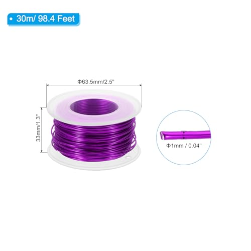 PATIKIL 18 Gauge 1mm Aluminum Craft Wire, 98.4Ft Metal Wire Armature Bendable Wire for Jewelry Making Metal Wrap DIY, Purple - color: Purple, size: 1 mm x 30 m