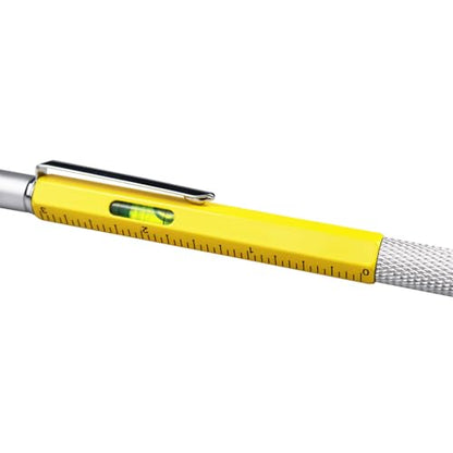 DUNBONG 6-in-1 Multi Pen, Stylus/Screwdriver, 0.7mm Black - Yellow | Aluminum prismatic non-slip grip | Rotary no-cap design | Ruler & level built-in | Refillable | Long-lasting clip - color: Yellow
