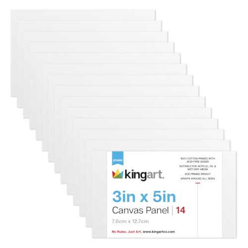 KINGART White Canvas Panel Set – Rectangle, 3x5 Inch, 14-Pack – 100% Cotton, Pre-Primed Gesso Artist Boards for Acrylic, Oil, Sketching, & Mixed Media Painting - color: White, size: 3" x 5"
