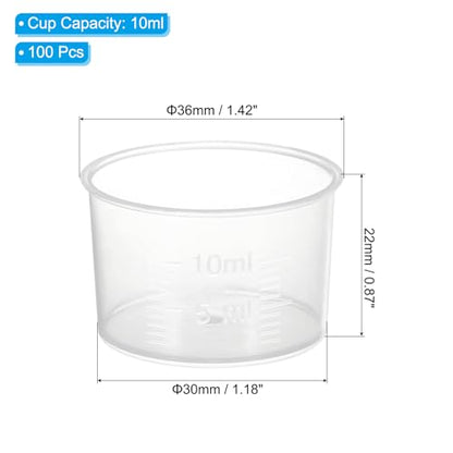 PATIKIL 10ml Measuring Cups, 100Pcs Polypropylene Graduated Measuring Beakers for Lab Experiments, Cooking and Baking, Transplant - size: 10ml