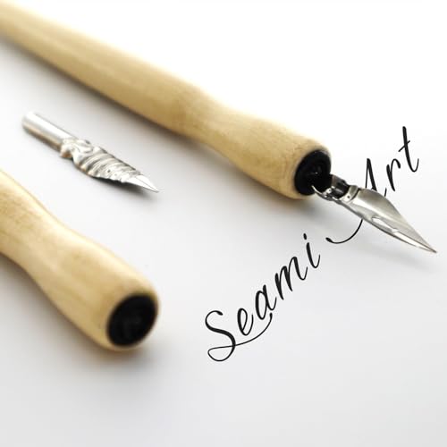 Dip Pen Nib Holder, Sturdy Straight Writing Drawing Holder for Calligraphy Art Sandalwood Wood Color 150mm 5 Piece Set