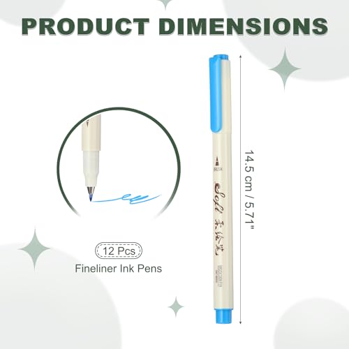 PATIKIL Fineliner Colored Pens, 12 Pcs Sky Blue Felt Brush Tip Fineliner Marker Waterproof Ink Watercolor Coloring Book Art Supplies Set for Artist Journaling Scrapbooking - color: Sky Blue