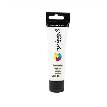 Daler Rowney System3 Titanium White 59ml Acrylic Paint Tube - Acrylic Painting Supplies for Artists and Students - Artist Paint for Murals Canvas and More - High Quality Art Paint for All Skill Sets