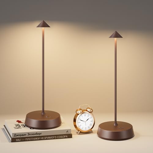 Cordless Table Lamps Rechargeable, 6000mAh LED Battery Operated Desk Lamp, Portable Outdoor Waterproof Touch Stepless Dimmable Wireless Table Light for Dining Restaurant Home Patio (Brown-2PC) - color: Brown-2PC