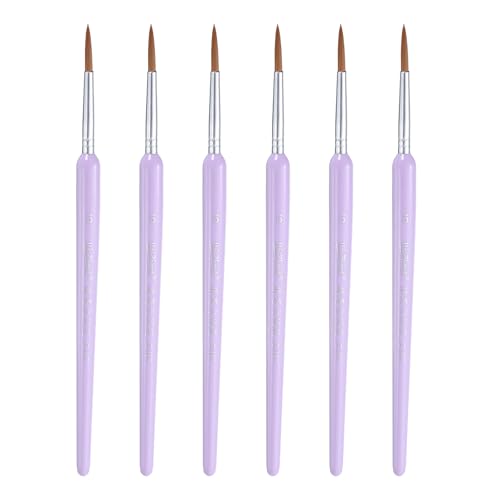 HARFINGTON 6pcs Detail Paint Brushes 20mm Pointed Tip Nylon Hair Miniature Painting Brush for Watercolor Oil Acrylic Painting(6#), Purple - color: Purple, size: 6# 20mm