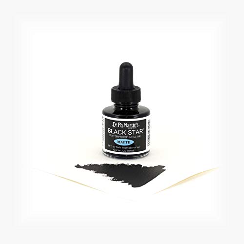 Dr. Ph. Martin's Black Star India Ink (Matte) Ink Bottle, 1.0 oz, Matte Black, 1 Bottle