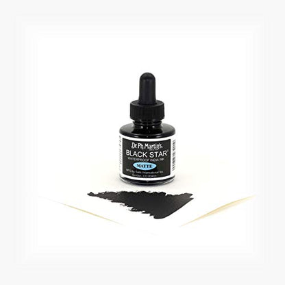 Dr. Ph. Martin's Black Star India Ink (Matte) Ink Bottle, 1.0 oz, Matte Black, 1 Bottle