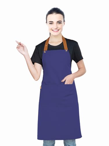 Kitchen Bib Apron with Pockets, Women Men Adjustable Neck Strap Water Resistant Apron for Chef Artist Waiter - color: Blue