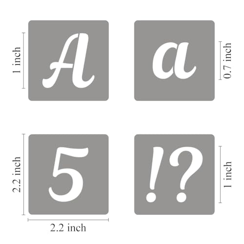 1 Inch Letter Stencils for Painting - 70 Pack Alphabet Letter and Number Stencil Templates with Signs for Painting, Reusable Cursive Alphabet Stencils for Chalkboard Wood Crafts & Wall Decor - size: 1 Inch