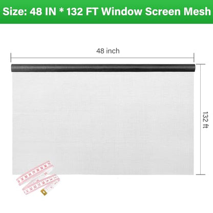 Window Screen Replacement Kit 48 Inch X 132 Feet Durable High Hardness Nanofibers Roll Screen Mesh Window Screen Repair Kit Black for Any Door and Window - size: 48 Inch×132 Feet