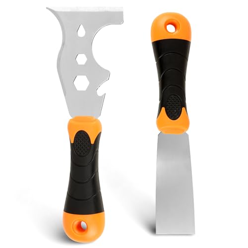 WEGAZ 2 Pack 12-In-1 3" Putty Knife Paint Scraper, 1.5" Stainless Steel | Heavy Duty Scraper Tool, Ergonomic Handle, Multi-Use Paint Scraper Tool for Painting & Wood
