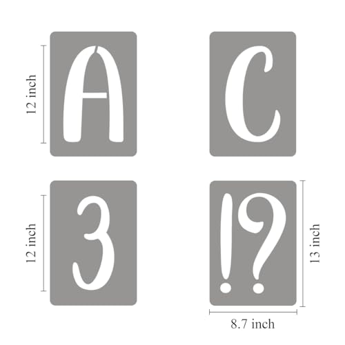 12 Inch Letter Stencils for Painting - 42 Pack Alphabet Letter Number Templates with Signs, Reusable Plastic Alphabet Stencils for Chalkboard Fabric Rock Wood Crafts Painting - size: 12 Inch