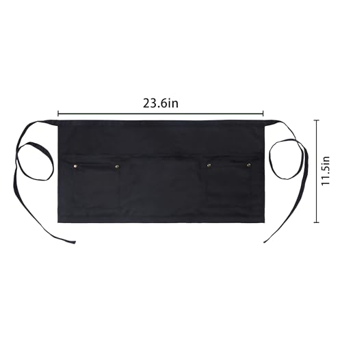 Server Apron with 5 Pockets - Rivet buckle Unisex Short/Half Waiter Waist Short Apron - color: Black