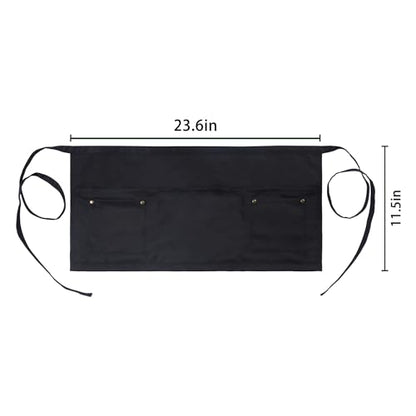 Server Apron with 5 Pockets - Rivet buckle Unisex Short/Half Waiter Waist Short Apron - color: Black
